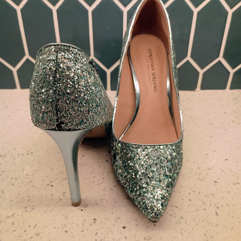 Christina Glitter Heels - Green and Silver